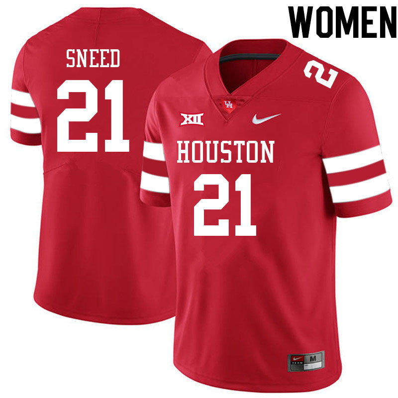 Women #21 Stacy Sneed Houston Cougars College Big 12 Conference Football Jerseys Sale-Red